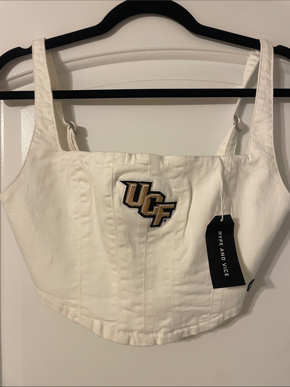 Hype and Vice White UCF Logo Denim Corset size small